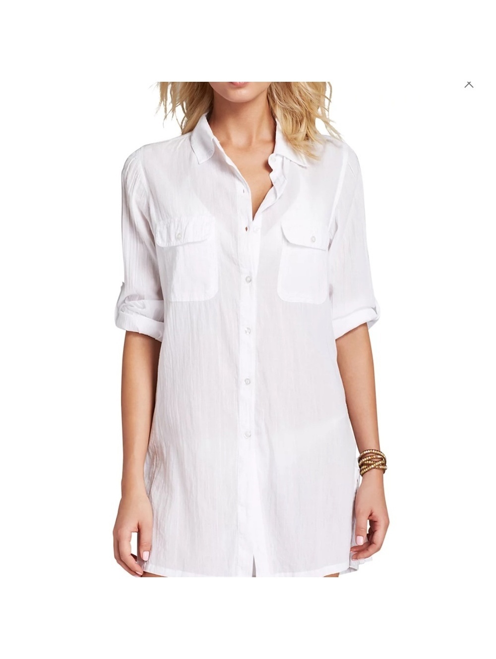 Lauren Ralph Lauren Crushed Cotton Camp Shirt Swim Cover-Up sz small, flaw